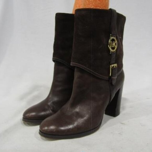 Michael Kors Leather Block Heel Signature Boots Brown SZ 10M-VERY LIGHTLY USED - Picture 4 of 4